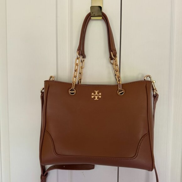Tory Burch Eleanor Satchel smooth leather color Brown with gold tone logo - Picture 2 of 8